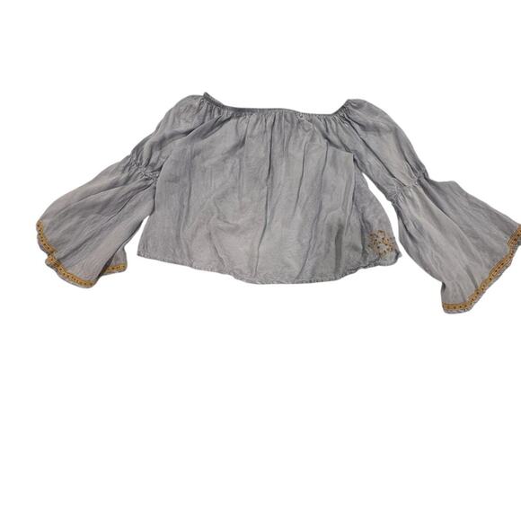 NWOT | Cottage Meets Western Cotton Beaded Flared Sleeves Blouse Open Back S/M - Picture 4 of 4